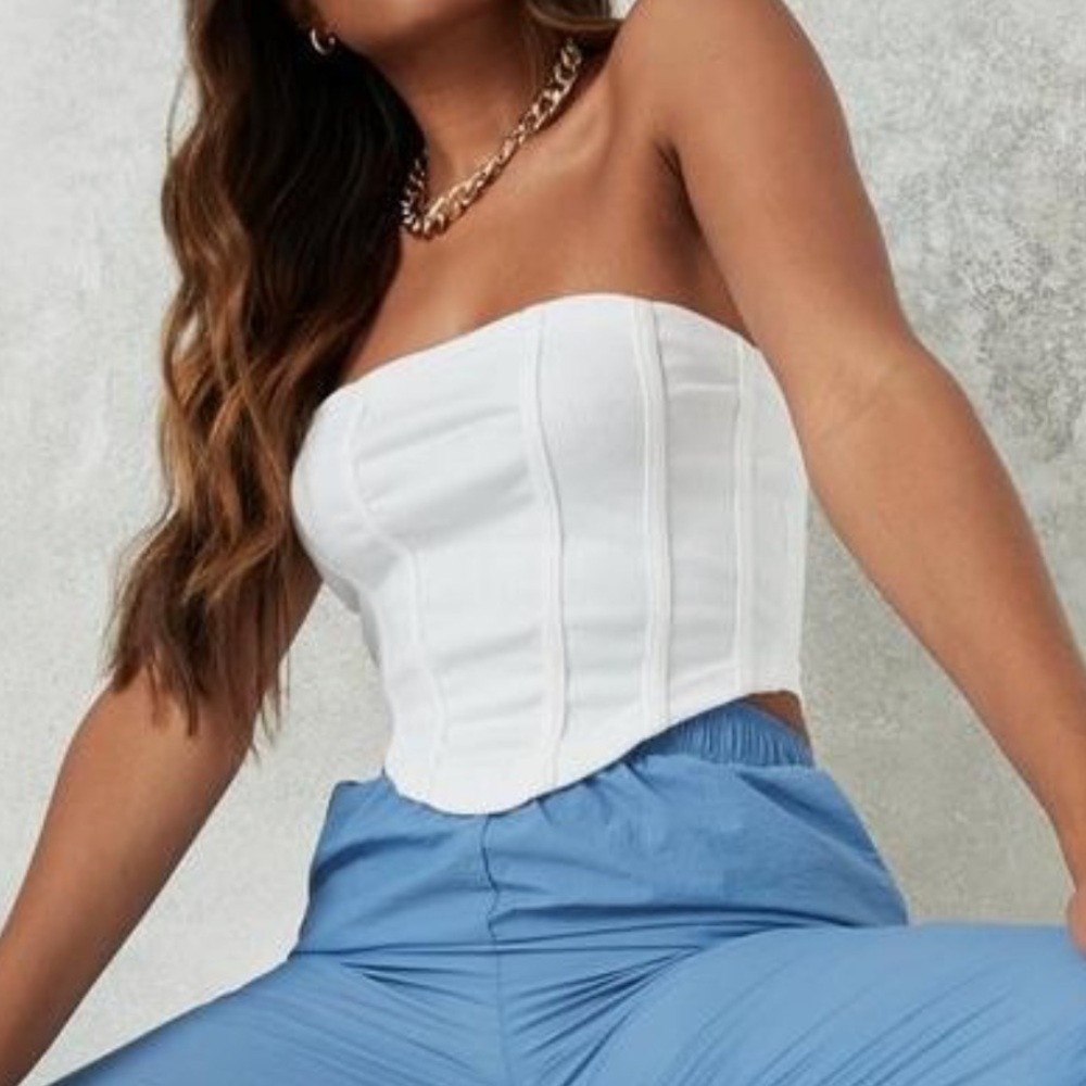 Missguided White Rib Structured Bandeau Corset Top. Size US 2